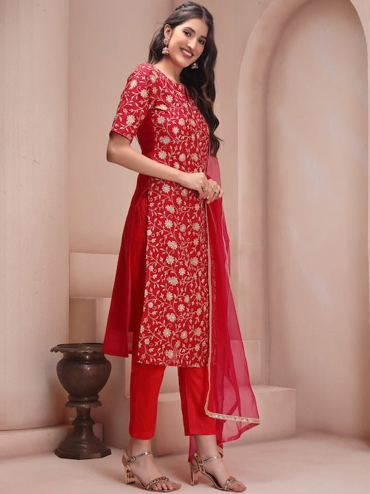 Buy SHUBHISHA FASHION Women Pink Straight Printed Kurta with Trouser &  Dupatta Online at Best Prices in India - JioMart.